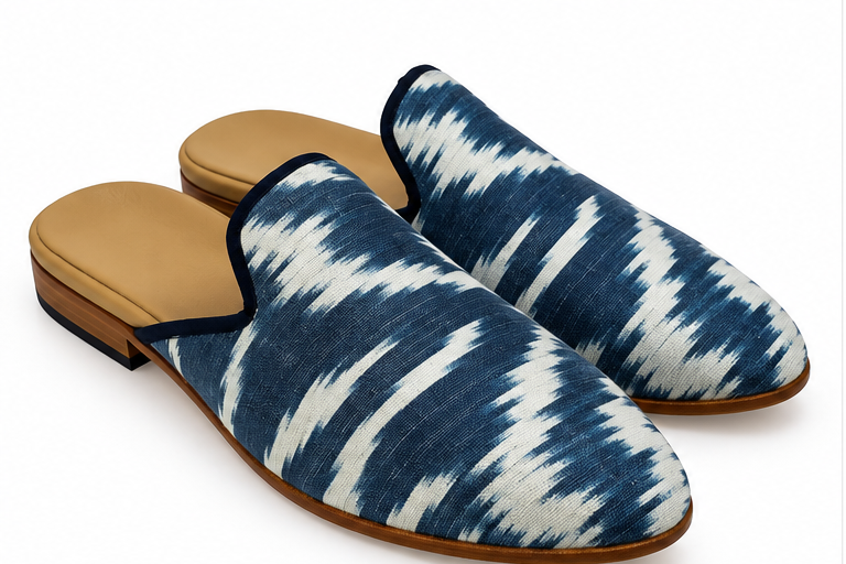 Eternal Leaf Handcrafted Ikat Silk Velvet Mule