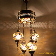 Load image into Gallery viewer, Turkish Stained | Mosaic Glass No:2 Grape Shape Chandelier w/lighted top (M-N2-PA)
