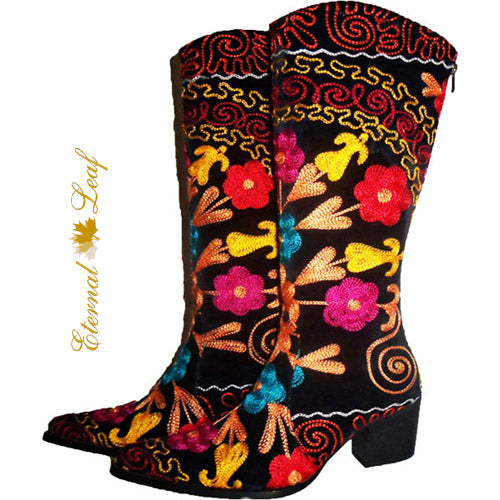 Genuine Leather Embroidered Custom Made Country Style Suzani Boots