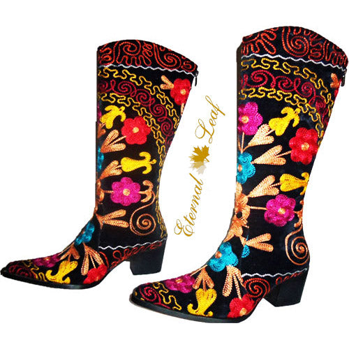 Genuine Leather Embroidered Custom Made Country Style Suzani Boots