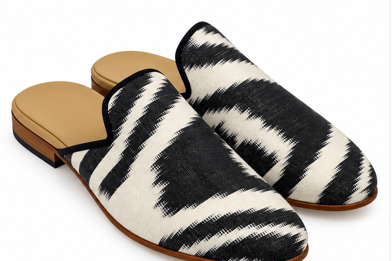 Eternal Leaf Handcrafted Ikat Silk Velvet Mule