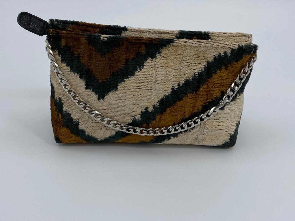 Silk Velvet Handbag w/ Shoulder Chain | Handmade in Turkey