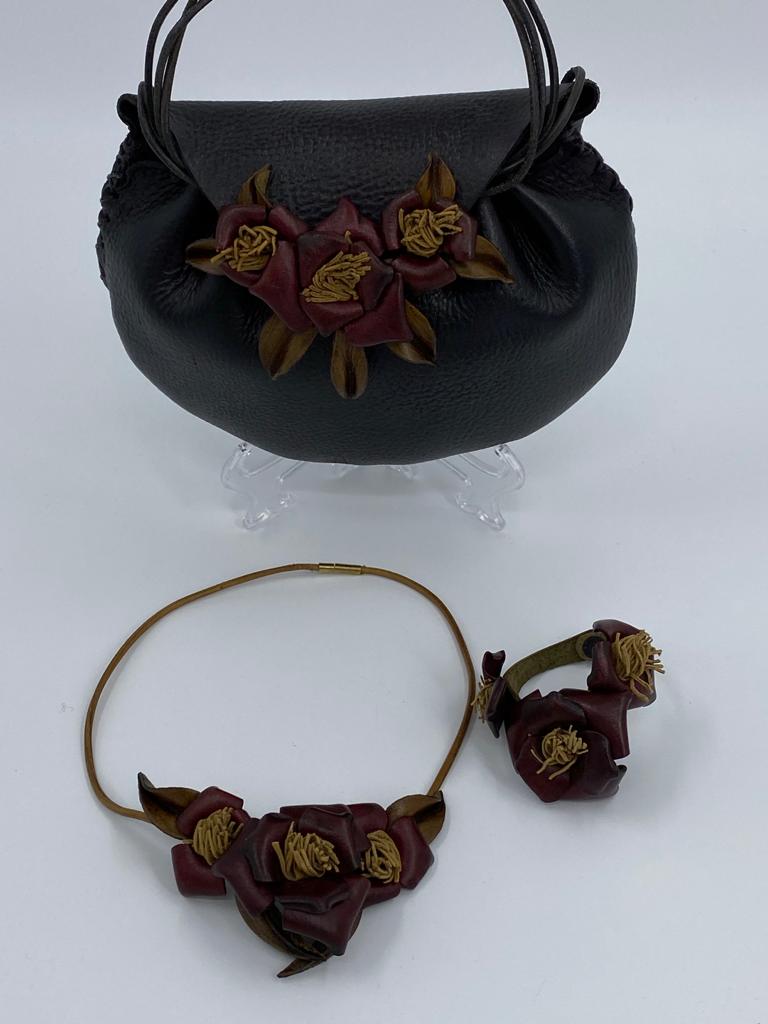 Genuine Leather Bag, Bracelet, Necklaces Set | Handmade in Turkey