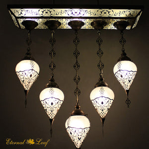 Turkish The Ottoman |  Handmade Glass Rectangle Chandelier (L-M-KA)