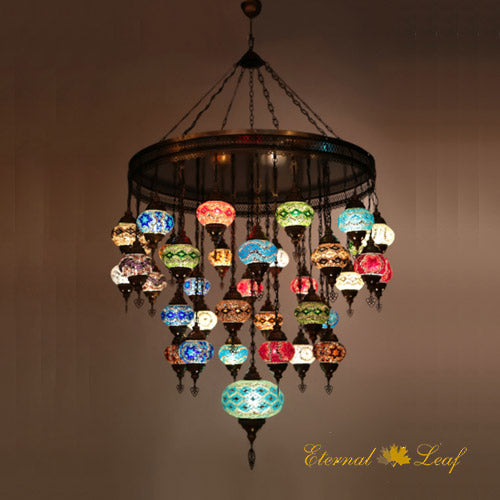 Turkish Stained | Mosaic Glass No:2 Grape Shape Chandelier (M-N2-A)