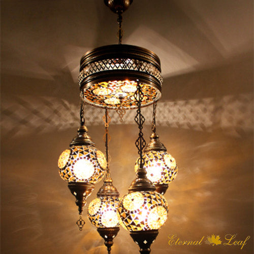 Turkish Stained | Mosaic Glass No:2 Grape Shape Chandelier w/lighted top (M-N2-PA)