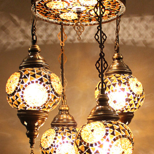Turkish Stained | Mosaic Glass No:2 Grape Shape Chandelier w/lighted top (M-N2-PA)