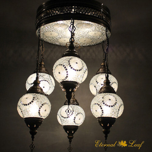 Turkish Stained | Mosaic Glass No:2 Grape Shape Chandelier w/lighted top (M-N2-PA)