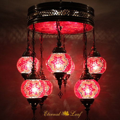Turkish Stained | Mosaic Glass No:2 Grape Shape Chandelier w/lighted top (M-N2-PA)